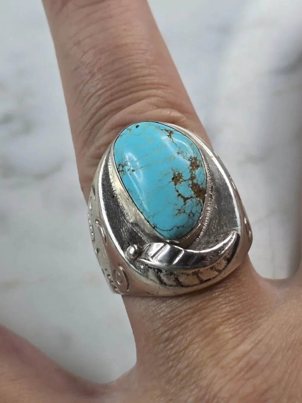 Mens Vintage Sterling Silver Southwestern Turquoise Ring 23.9g E5556